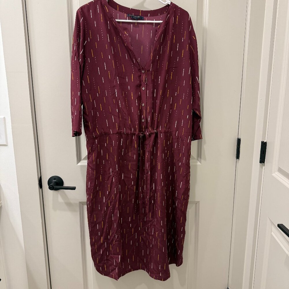 Pendleton Burgundy Dress Size L Long Sleeve Knee Length Drawstring Waist